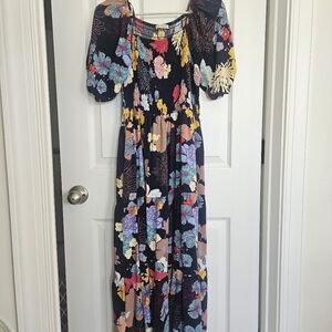 Floral Polagram Smock Dress